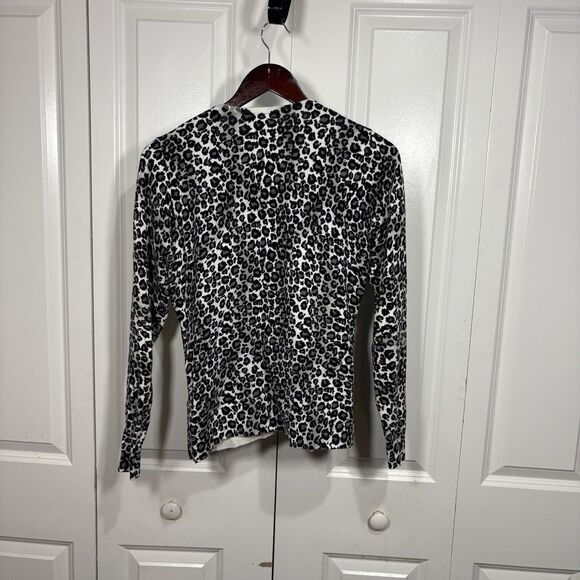 August Silk Animal Print Cardigan Women M Leopard Button Front Sweater Top - Picture 2 of 7